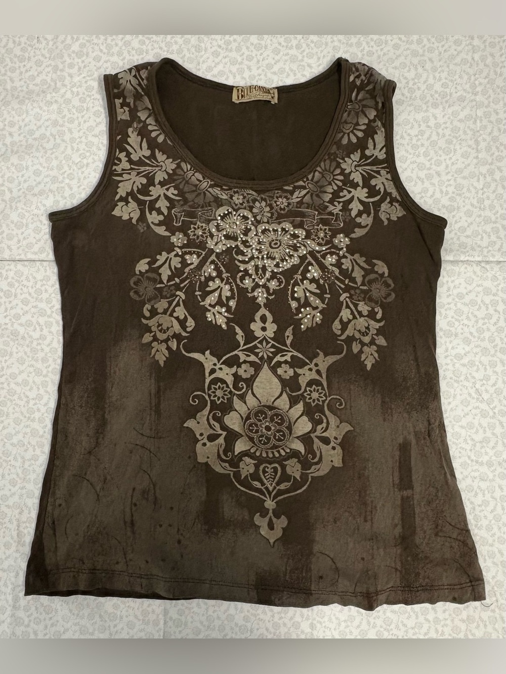 Blue Canyon Women's Y2K M Brown Floral Print Scoop Neck Sleeveless Knit Tank Top